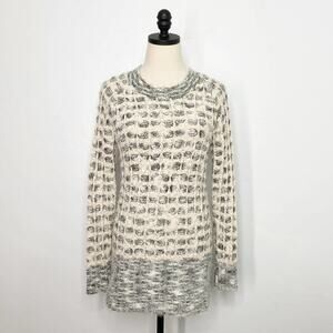 Katsumi Woven Sweater Blue Ivory Fuzzy Knit Eyelash Pullover Casual Work Size S